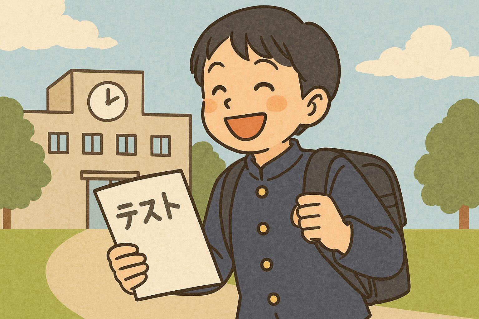 笑顔でテストに向かう子ども