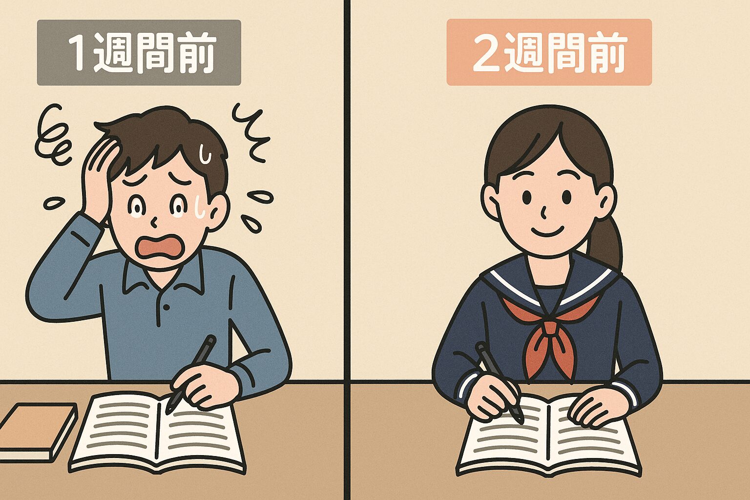 1週間前の焦っている子 vs 2週間前の落ち着いた子